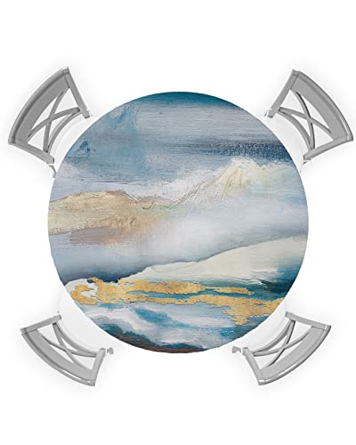 Abstract Minimalist Round Waterproof Table Cover Fitted Tablecloth, Wipeable Fabric Elastic Table Cloth Oil-Proof Tablecover for Indoor Outdoor Picnic Party, Geometric Modern Aesthetics Art 36
