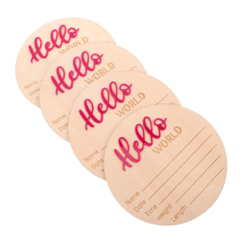 PartyKindom 4 Piezas Tarjeta De Signo De Nacimiento De Bebé Accesorios De Imagen Recién Nacidos Mundo Cartel De Bienvenido Recién Nacido Anuncio De Signo De Nombre De Bebé Chico Rosa De Madera