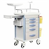 Notfall-Crashwagen mit Zubehör, IV-Stange, Herzbrett, O2-Halter, mobiler Wagen, Mülleimer, Schublade für Klinik, Pflegezentrum, 76,2 cm L x 48,3 cm B x 96,5 cm H (Grau)