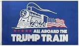 All Aboard The Trump Train 2024 Blue Premium Quality Heavy Duty Fade Resistant 3x5 3'x5' 100D Woven Poly Nylon Flag Banner Grommets