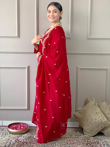 Image of Naixa Women's Vichitra Silk Embroidered A-line Kurta with Vichitra Silk Pant and Chinon Embroidered Dupatta Sets (NK-443)