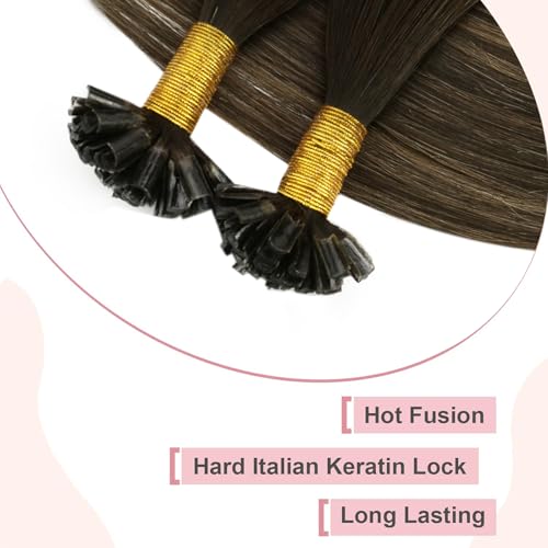 Easyouth Balayage U Tip Hair Extensions Real Human Hair Brown Nail Tip Hair Extensions Human Hair Darkest Brown to Light Brown Ombre U Tips Human Hair Extensions 16 Inch 50g/50s - Image 2