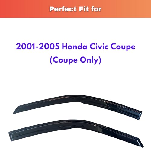 Image of KPY Rain Guards Fit for 2001-2005 Honda Civic Coupe, Out-Channel Window Visors Vent Wind Deflectors 2PC, Car Accessories for 01-05 Civic Coupe (Coupe Only)