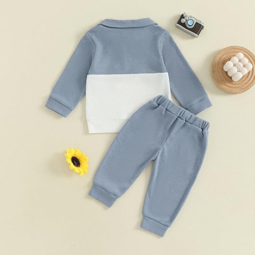 Image of VISGOGO Baby Boy Clothes Toddler Fall Winter Outfit Sweater Toddler Boy Striped Clothes 6 12 18 Months 2 3T 4T Pant Set