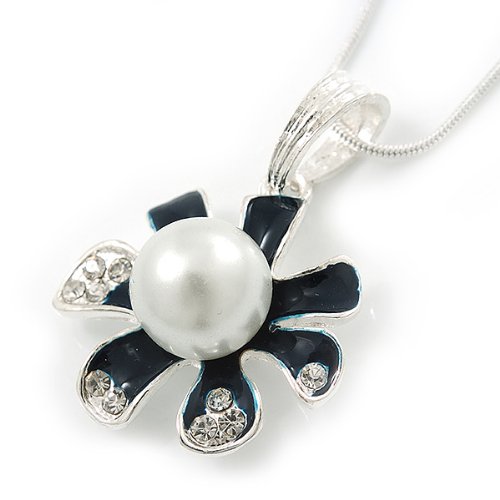 Set de joyería con collar de flor azul y pendientes para regalar en cumpleaños 3