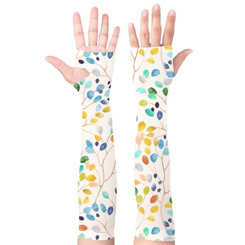 Image of Buwuta Gardening Sleeves for Women Colorful Art Leaf Sleeves to Cover Arms Sleeves Thorn Proof Farm Sun Protection Cooling Sleeves (Colorful), Large