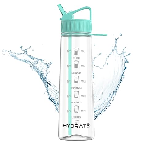 HYDRATE Water Bottles Motivational premium 900ml water bottles with straw - Daily water intake with Time Markings, BPA-Free. Leak proof Ideal for hydration at office, gym. (Mint Green)