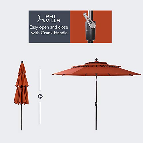 Phi Villa 10Ft Patio Umbrella Outdoor 3 Tier Vented Market Table Umbrella With 1.5" Aluminum Pole And 8 Sturdy Ribs, (Orange Red) #TOP2