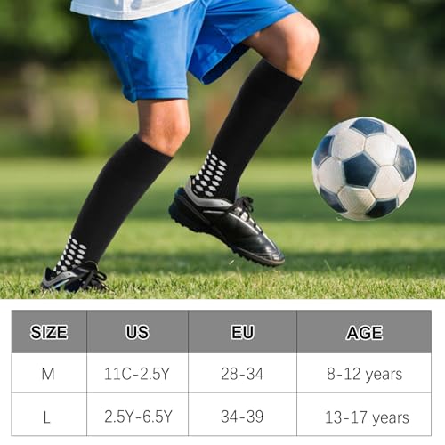 3 Pairs Kids Youth Grip Soccer Socks, Non Slip Knee High Soccer Football Sport Socks for Boys Girls Age 8-172