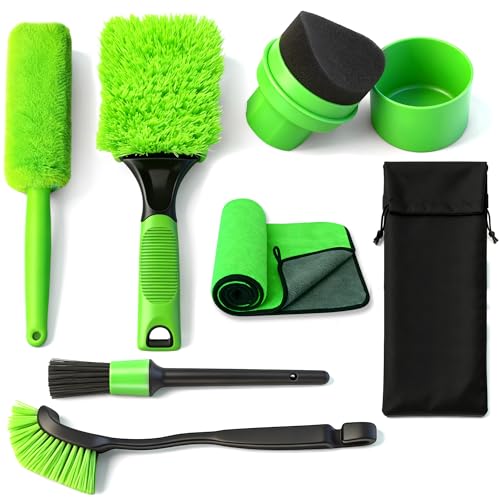 7PCS Car Wheel Brush Kit – XINDELL Rim & Tire Cleaning Brush Set, Scratch-Free Wheel Cleaning Kit for Cars, Rims & Tires – Auto Detailing Brush Set with Soft/Hard Bristles