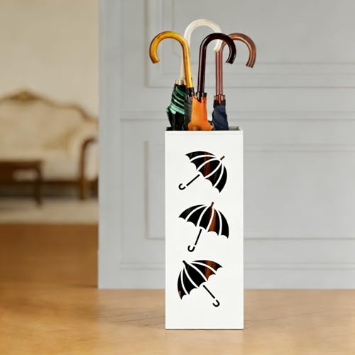 Umllpet Paragüero de metal, paragüero cuadrado, paragüero de diseño moderno de metal, para paraguas, bastones, papel de regalo, bastones de senderismo (blanco) Umllpet Paragüero de metal, paragüero cuadrado, paragüero de diseño moderno de metal, para paraguas, bastones, papel de regalo, bastones de senderismo (blanco)