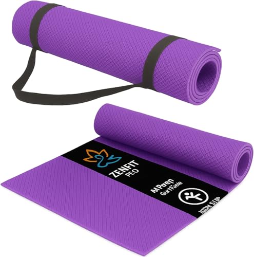 Image of Yoga Mat for Women and Men 4mm with Carry Strap EVA Material Extra Thick Exercise Mat for Workout Yoga Fitness Pilates and Meditation, Anti Tear Anti Slip For Home & Gym Use (Purple)