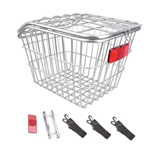 Aymzbd Rear Bike Basket Biking Rack Basket Sturdy IRO Bicycle Basket Bicycle Cargo Rack for Riding Accessories Mountain Road Bikes, Silver with Lid