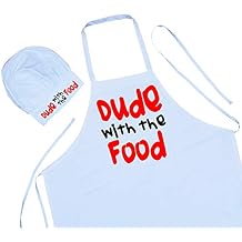 White Apron And Chef Hat Set For Men Dude With The Food, Kitchen Aprons With Toques