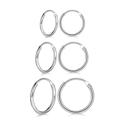 SHUXIN Lot de 3 paires de boucles d'oreilles créoles hypoallergéniques en argent sterling 925 pour cartilage et lèvres, 10 mm, 12 mm, 14 mm Cover