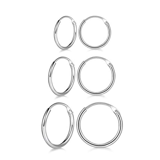 wynn's Creoler silver damörhängen, 3 par 925 sterling silver kreoler örhängen set för kvinnor flickor, unisex liten sömn brosk kreoler ringar örhängen, diameter 10, 12, 14 mm, tjocklek 1,2 mm, Silver,