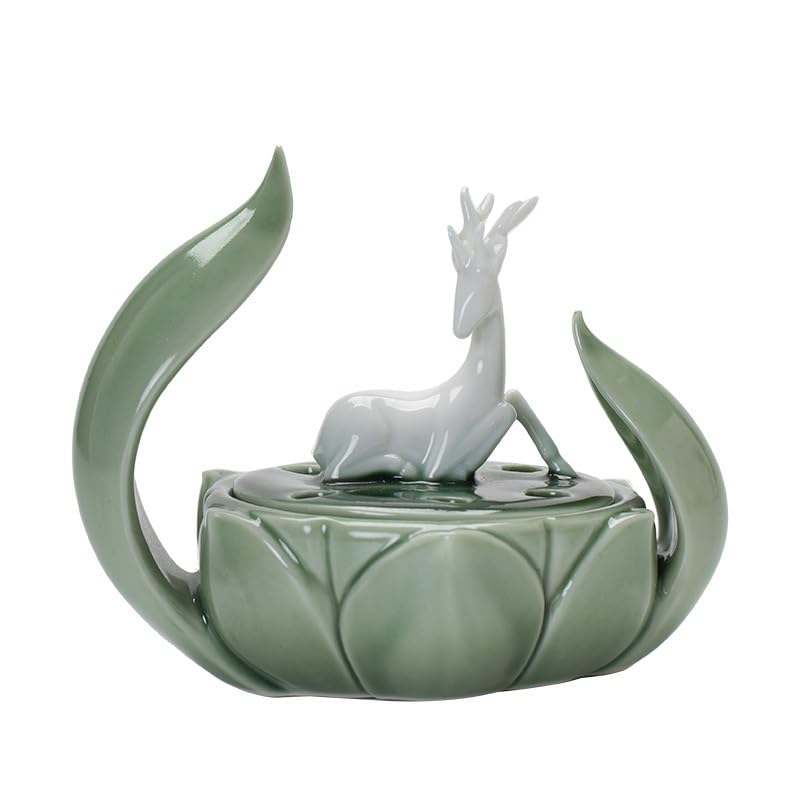 Quemador de Incienso de Cascada Quemador de incienso de loto de cerámica, adornos for el salón simples y creativos, quemador de aromaterapia Zen for interiores, quemador de sándalo de madera de agar Q
