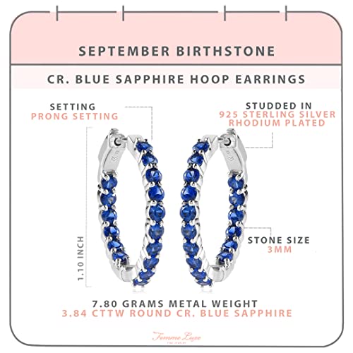 September Birthstone Blue Sapphire Inside-Out Hoop Earrings For Women, 3Mm Gemstone, 925 Sterling Silver Hoops Earring For Women #TOP3