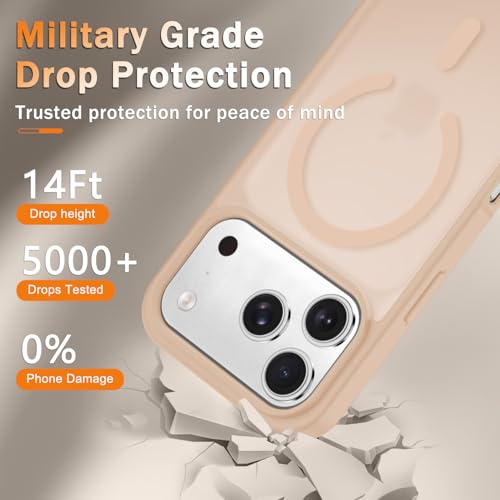 Image of YENAPOON for iPhone 17 Pro Case, Matte Magnetic Phone Cover [with 1 Screen Protector] [Support for MagSafe] [Shockproof Military Grade Protection] Translucent Frosted Back, Coral Pink