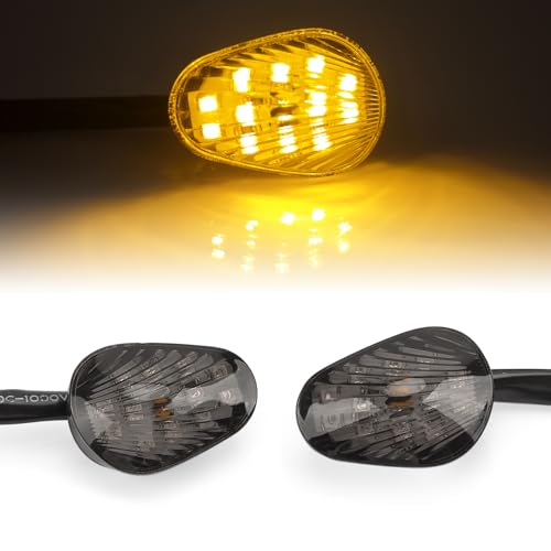 Raceast Flush mount motorcycle turn signals LED Light Blinkers Compatible with YZF R1 R3 R6 R6S TMAX MT-07 MT-09 Fazer FZ6 FZ1 FZ FZ6R FZ07 FZ8 FZ09 Turn Indicators (Smoked Color)