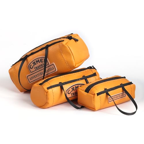 HooCrawler 3 in 1 Miniature Decoration Scale Leather Travel Bag Set Simulated Mini Leather Bags with Leather Stickers for 1/8 1/10 1/12 RC Crawler SCX10 FCX10 TRX4 UTB10 VS4-10 (Yellow)