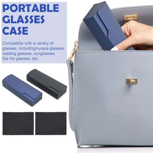 Image of 2 Pieces Hard Shell Eyeglasses Case, Spectacle Storage Case Holder Sunglasses Case Protective Case for Men and Women, Black,blue