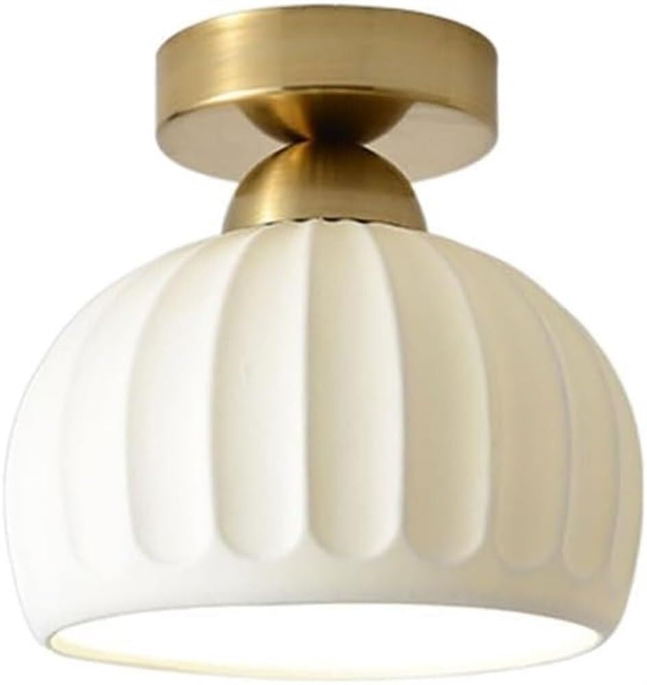 LYMSXAZOU Ceramic Lamp Shade Ceiling Semi Circular Sceiling Light Fixture Wrought Iron Lighting Fixtures Nordic Style Suitable for Bathroom Office Hotel Lights(D)