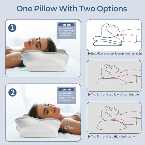 Image of Cervical Neck Pillow for Pain Relief - Ergonomic Side Sleeper Pillow for Neck Support, Cooling Memory Foam Pillows, Contour Pillow Orthopedic Bed Pillow for Back Stomach Sleepers (Dark Grey)