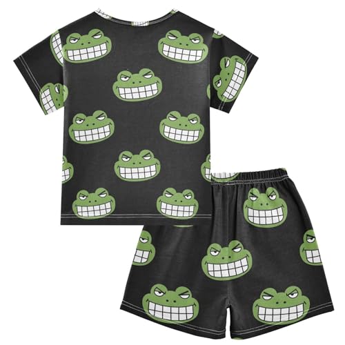 Pajama Short Sets Green Frog Faces Pattern Soft Cotton Summer Sleepwear 2 Piece PJS Size 5-14T2