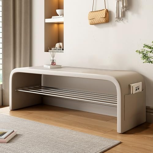 Banc d'entrée avec rangement chaussures et assise rembourrée en tissu confort