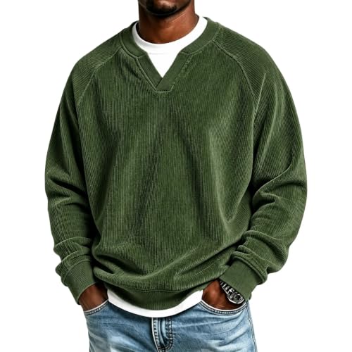 Men's Corduroy Shirts Long Sleeve Layered Top Vneck Pullover - image 1