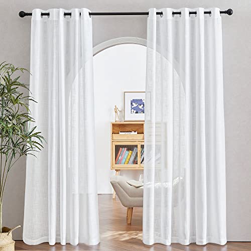 NICETOWN Living Room Window Curtains Semi Sheer Textured 84" Long, Grommet Casual Semitransparent Sheer Privacy with Light Window Treatments for Slidi