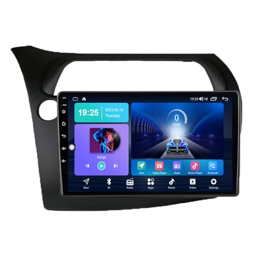 9 Android 14 Radio Estéreo para Coche con Navegación GPS Controles en el Volante/SWC AHD Cámara de marcha atrás Bluetooth Carplay Radio FM WIFI Control por Honda Civic Hatchback 2005 2006 2007-2011(D3