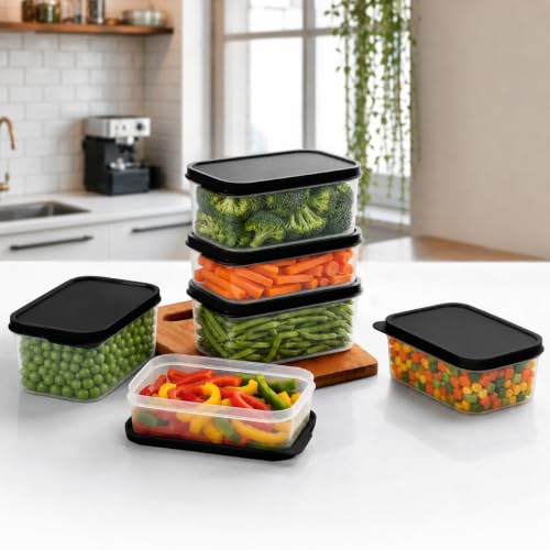 Image of Plastic Storage Food Containers with Lid Set of 6 (3x350ml & 3x250ml) Black,BPA Free Food Grade Plastic Container,Microwave & Dishwasher Safe,Airtight Leak Proof,Lunch box for office