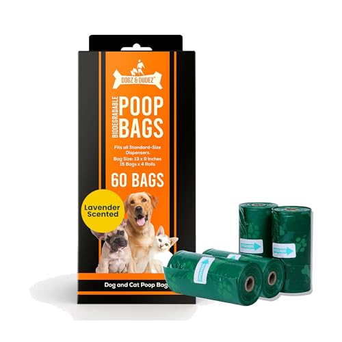 Image of Dogz & Dudez Poop Bags for Dogs | Lavender Scented, Leakproof & Easy Tie | 4 Rolls x 15 Bags (60 Total) | Fresh Scent Waste Bags for Dogs & Puppies