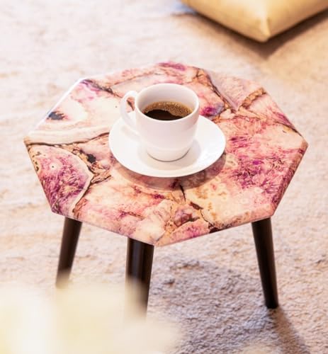Image of UHUD CRAFTS Marble Design Table | Wooden Side Table for Bedroom & Living Room | Coffee Table & End Table for Your Office & Living Room Decor
