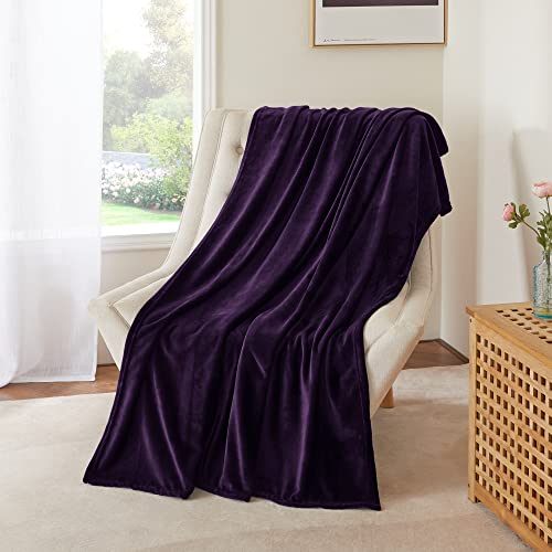 NICETOWN Purple Fleece Throw Blanket - Purple Lightweight Warm Super Soft Cozy Microfiber Blanket for Sofa, Couch, Bed, Camping, Travel, 50" x 60" 50"