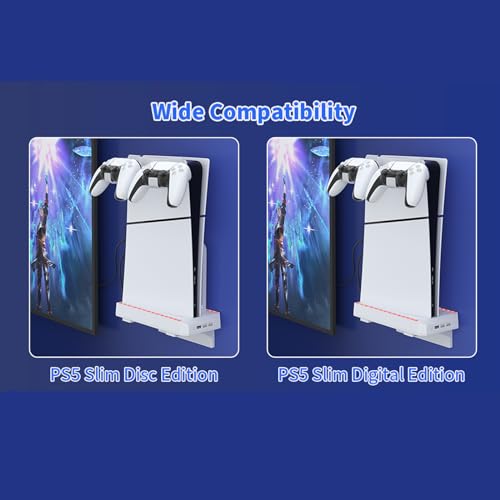Dock para PS5 Slim Digital e Disc Edition, kit de montagem em parede Suporte vertical com 2 suportes