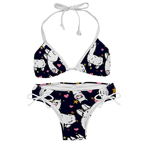 Bikini lama mignon au motif dessin animé unique et multicolore L