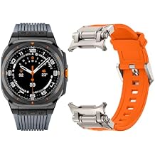 Silicone Bands for Samsung Galaxy Watch Ultra 47mm Band, Rugged Luxury Sport Strap for Men, with Metal Connectors & Foldable Buckle & Pin Buckle Orange Grey
