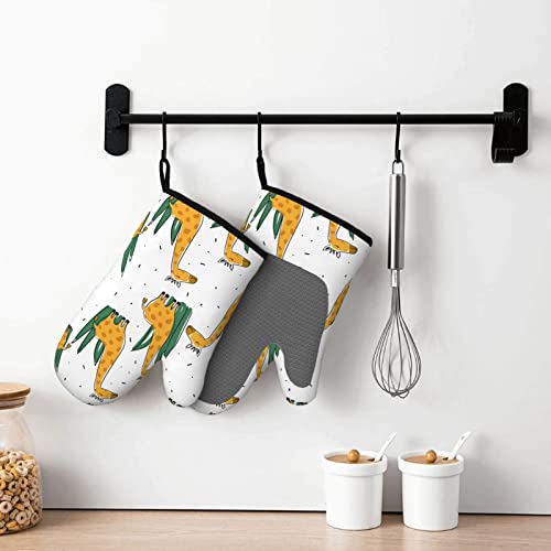 Silicone Oven Mitts Giraffe Heat-Resistant Non-Slip Cotton Lining Oven Gloves Set Of 2 Comfort Safety Durable Kitchen Pot Holder For Bbq Cooking Baking Grilling #TOP5