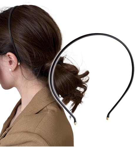 [Herbeluemily] カチューシャ ヘアバンド フェイクレザー 細目 おしゃれ 大人カジュアル シンプル 韓国風 ブラックのサムネイル