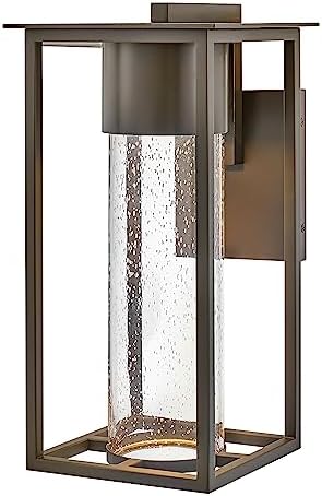 Hinkley Coen Medium Wall Mount Outdoor Lantern, Composite, Clear Seedy Glass, Dark Sky, Oil Rubbed Bronze Finish