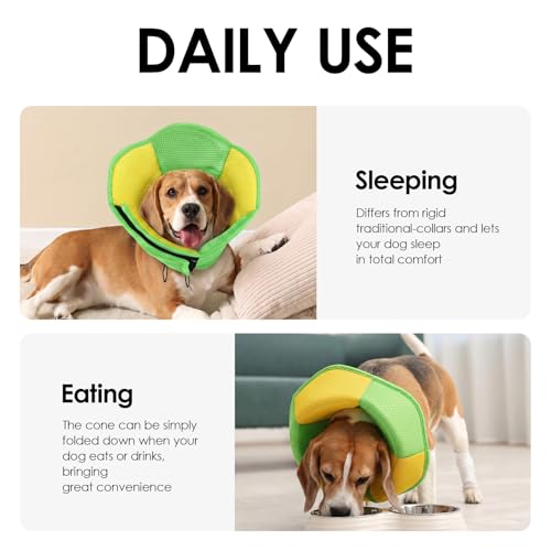 Image of AOFITEE Dog Cone - Soft Cones Dog After Surgery, Comfy Cones for Dogs to Stop Licking, Adjustable Small Dogs Cone Collar for Wound Healing, Elizabethan Pet E-Collar, YellowGreen Small