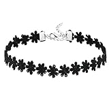 ANAZOZ Bijoux Fantaisie Collier Fille Ras du Cou Noir Velours Choker Gothique, Fleur Elastic Dentelle Satin Choker