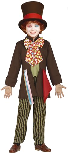 FIESTAS GUIRCA | Disfraz Crazy Tailor Infantil (7 9/Años)   Camisa, Chaqueta, Pajarita, Pantalón y Sombrero   Disfraces de Alicia para Fiestas de Disfraces   Ideal para Niños   Marrón y Multicolor