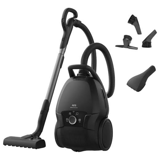 AEG Staubsauger mit Beutel, Leise 69 dB, HEPA‑Filter für Hygienisch Saubere Luft, 5 L Staubbeutel, Mini‑Turbodüse für Tierhaare, 12 m Reichweite, Alle Böden, Zusatzdüsen, Dunkelgrau, VX9‑5‑EBR