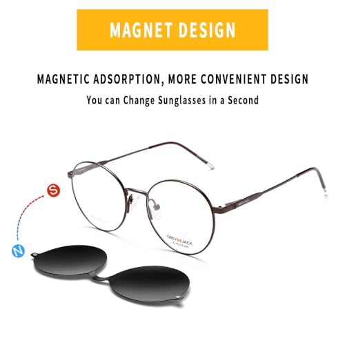 Image of grey jack 3PCS Clip On Glasses,Half-Rim Metal Round Shape with Magnetic Eyeglasses for Myopic Men Women 80020