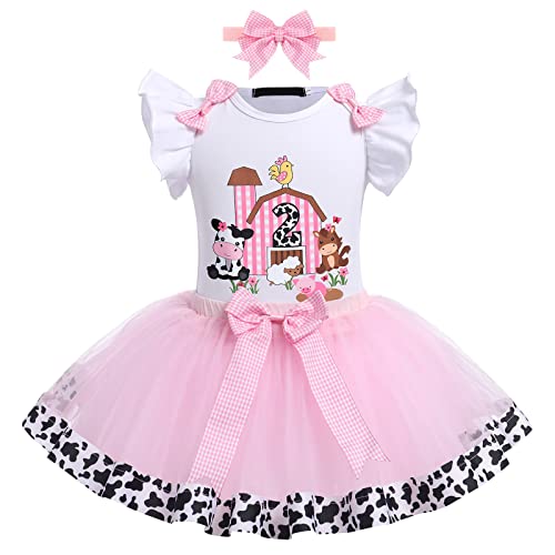 Baby Girl 1st Birthday Outfit Farm Cow Ladybug Romper Tutu Skirt Headband Christmas Bee Cake Smash Photo Shoot Clothes2