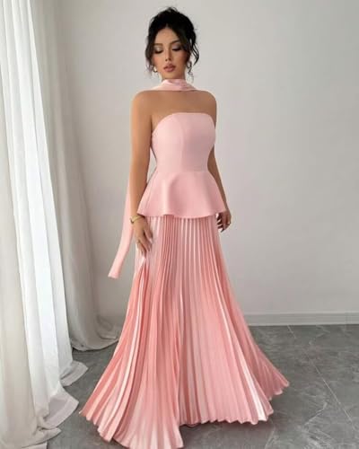 Strapless Bridesmaid Scarf Dresses Pleated Long Aline Formal Evening Dress Hi0334